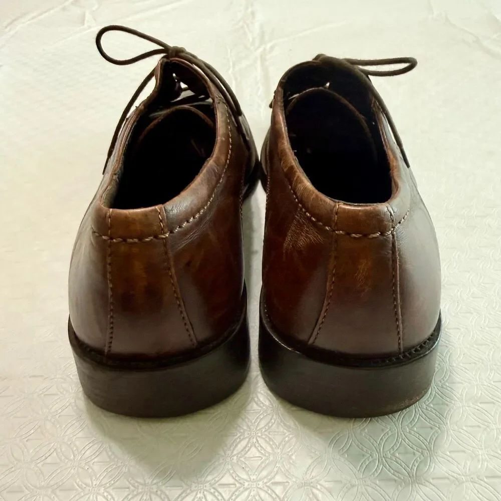 Johnston & Murphy Men's 10 M Romania Brown Leather Square Toe Derby Dress Shoes